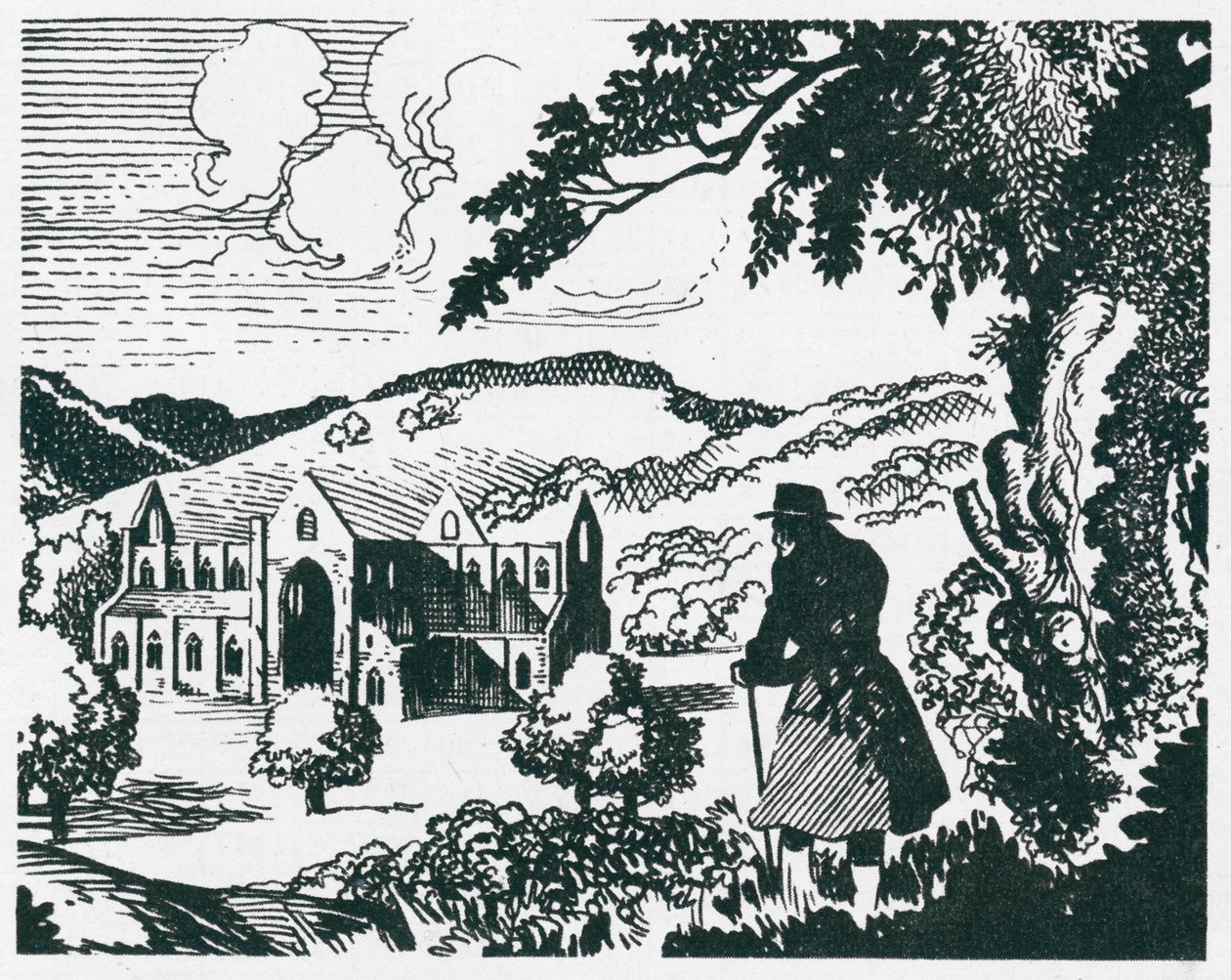 Tintern Abbey being viewed by William Wordsworth by Peter Jackson