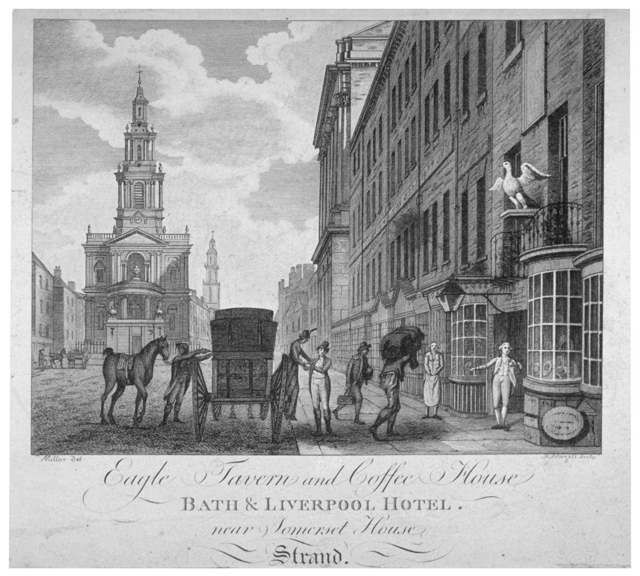 Outside the Eagle Tavern and Coffee House, Bath & Liverpool Hotel, London, c1800 by Peter Mazell
