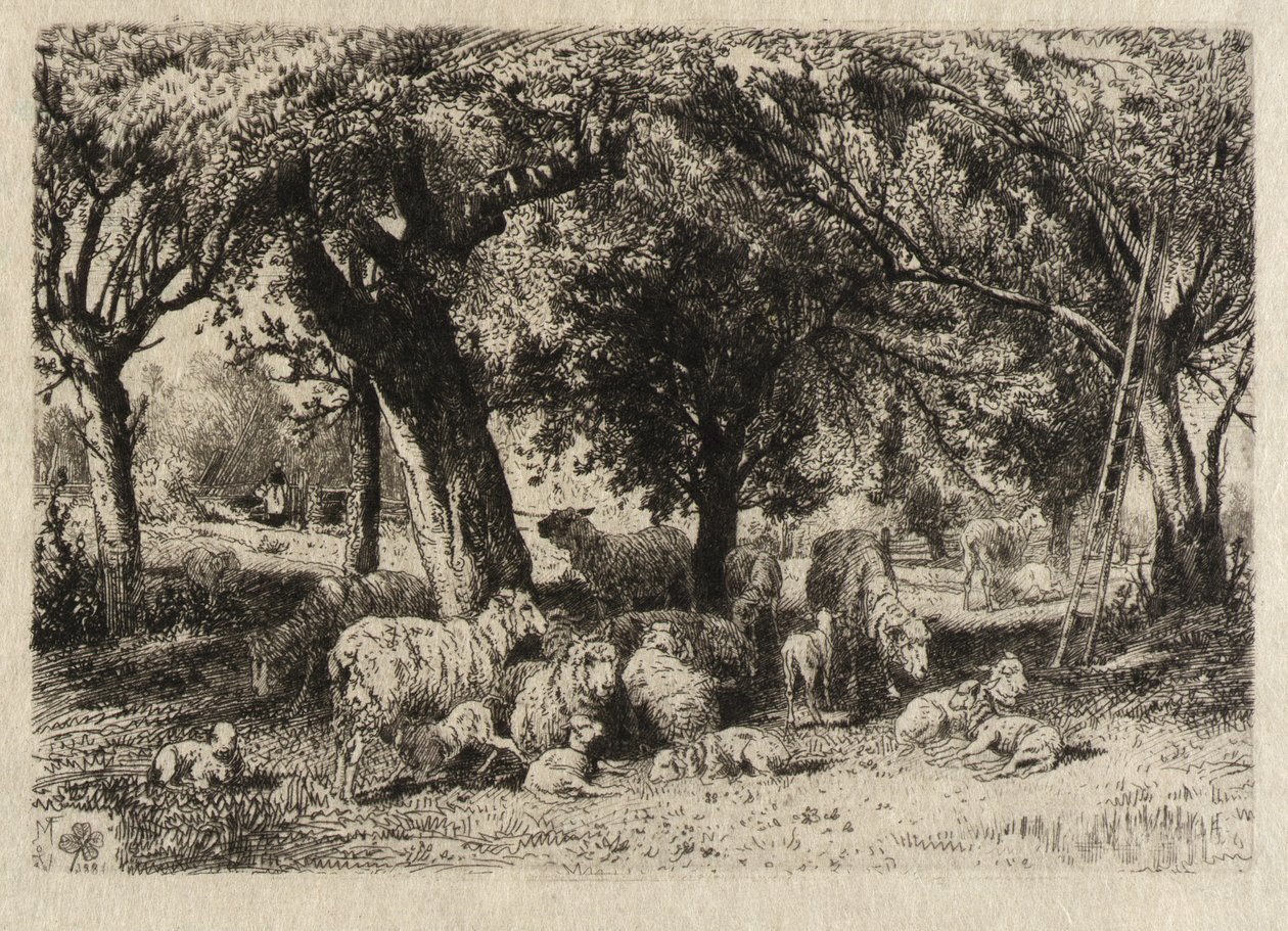 Sheep in an Orchard by Peter Moran