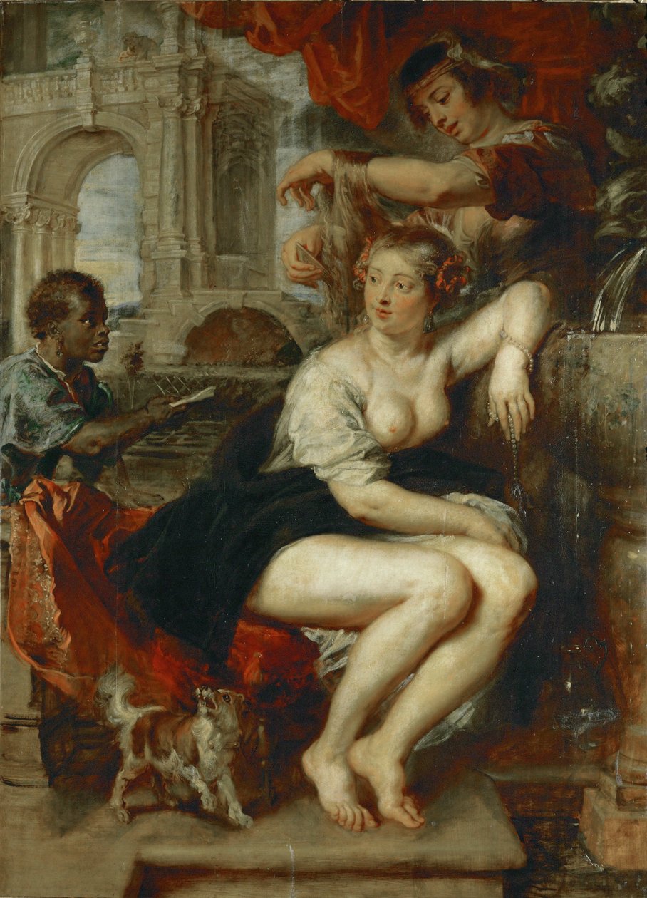 Bathsheba at the well, a boy brings King David