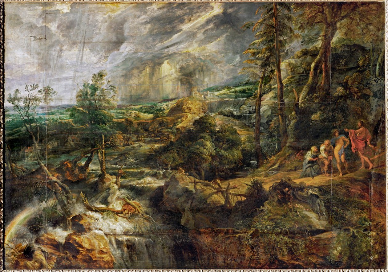 Landscape in a Thunderstorm with Philemon and Baucis, Jupiter and Mercury, c.1620 by Peter Paul Rubens