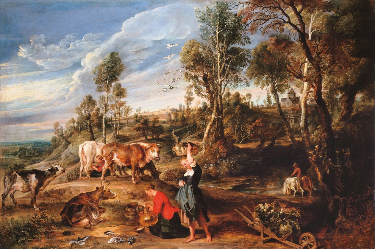 Milkmaids with Cattle in a Landscape, “The Farm at Laken” by Peter Paul Rubens