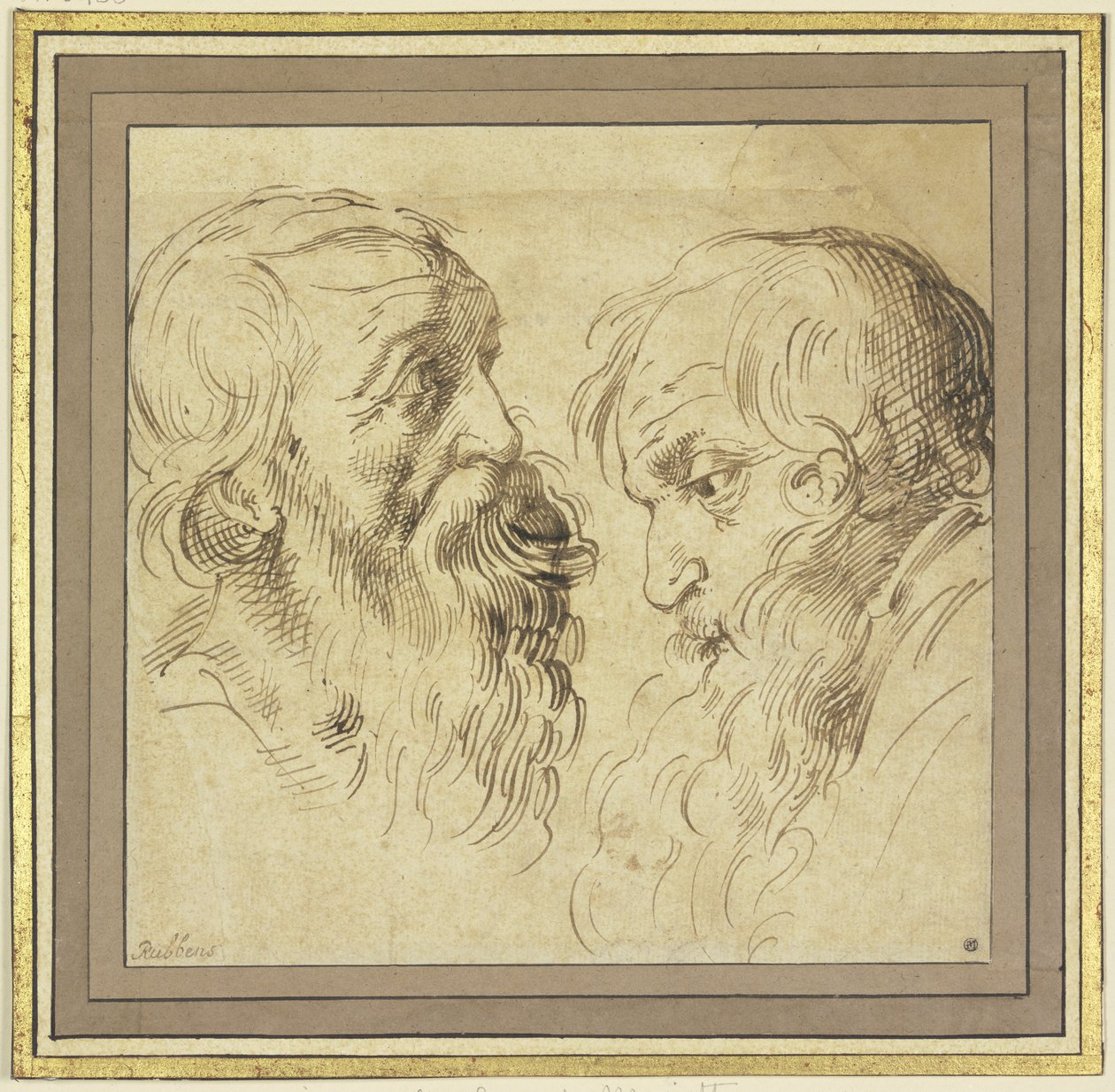 Study Sheet: Two Bearded Heads in Profile to the Right and Left by Peter Paul Rubens