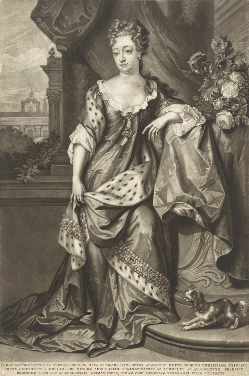 Christine Charlotte of Württemberg 1645-1699, Princess of East Frisia, ca 1699 by Peter Schenk