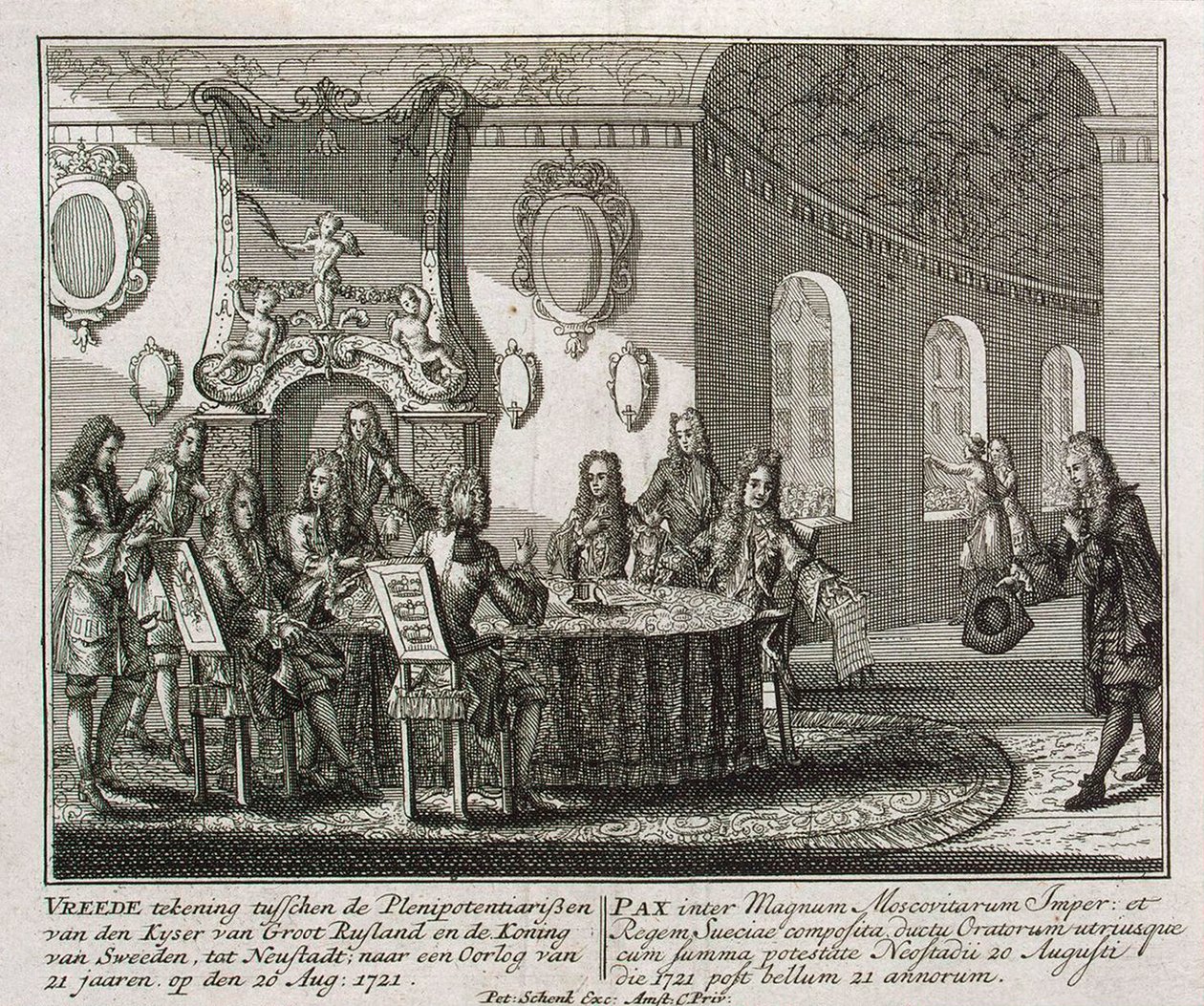 Conclusion of the Peace Treaty of Nystad on 20th August 1721 by Peter Schenk the Younger
