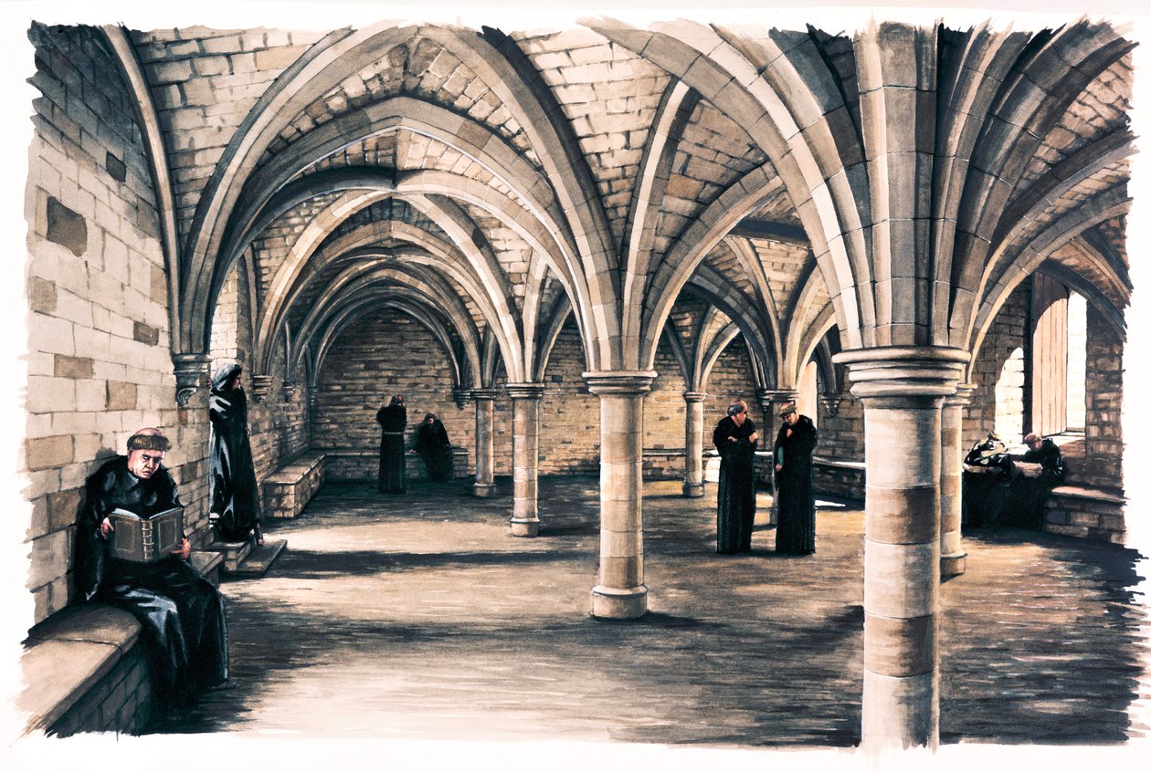 Monks in the Common Room of Battle Abbey, East Sussex by Peter Urmston