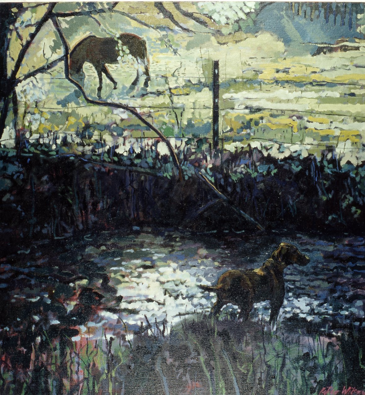 Pony and Dog in a Field, 2000 by Peter Wilson