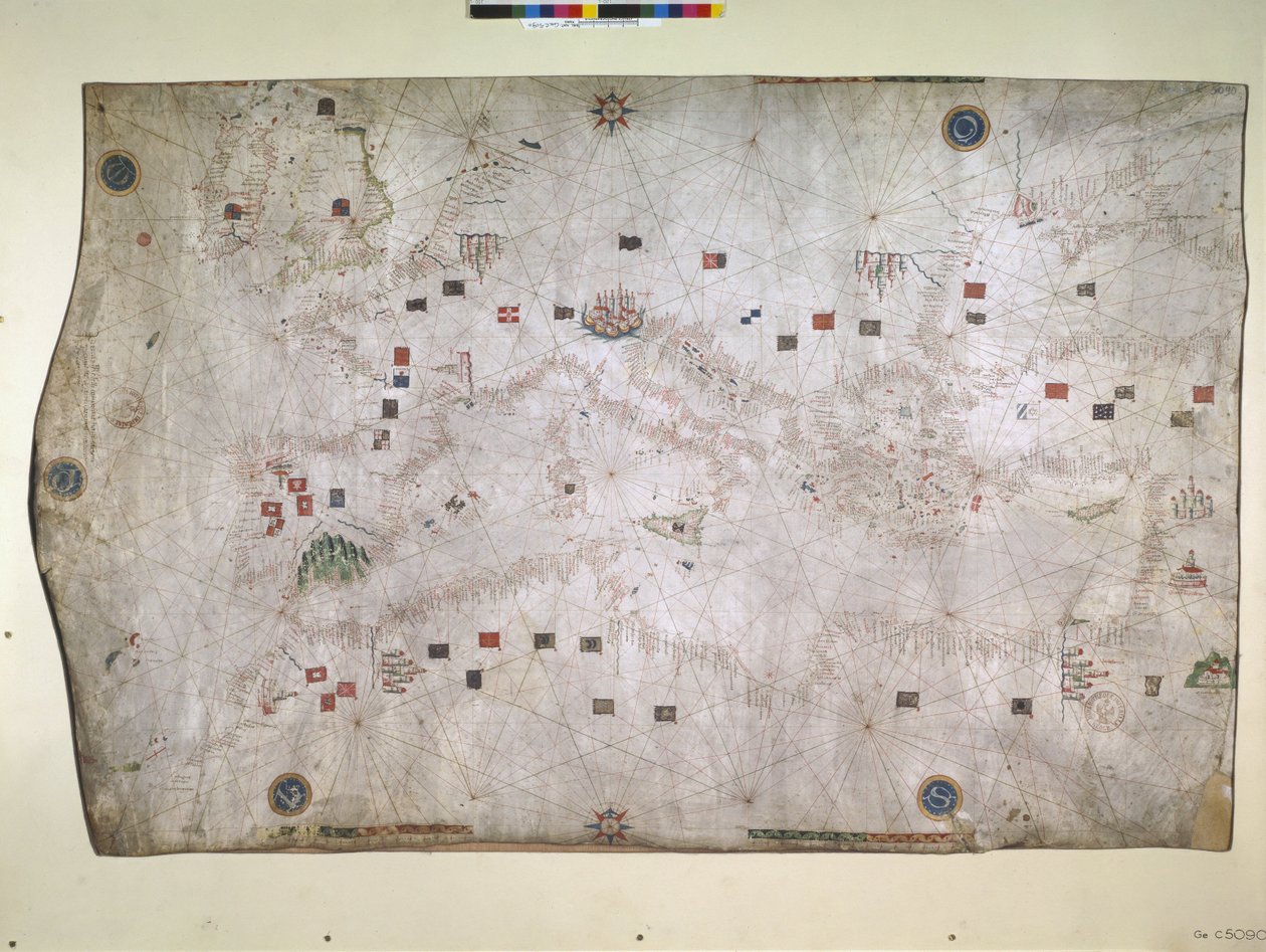Marine Map of the North-East Atlantic Ocean, Mediterranean Sea, and Black Sea by Petrus Roselli