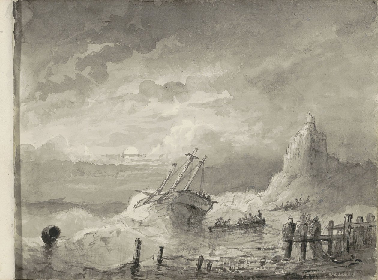 Ship in Distress off a Coast by Petrus Johannes Schotel (circle of)