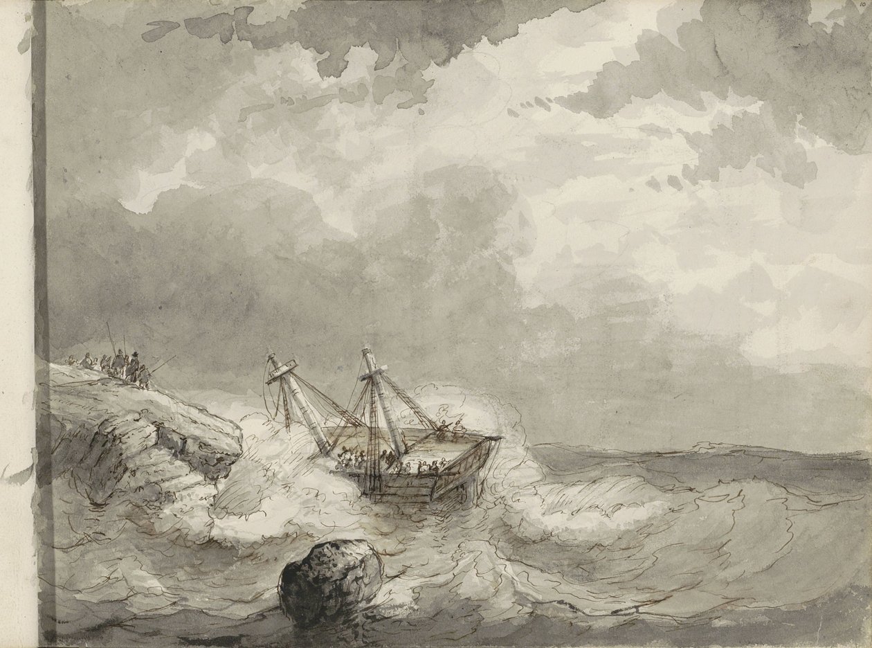 Shipwreck on a Rocky Coast by Petrus Johannes Schotel (circle of)