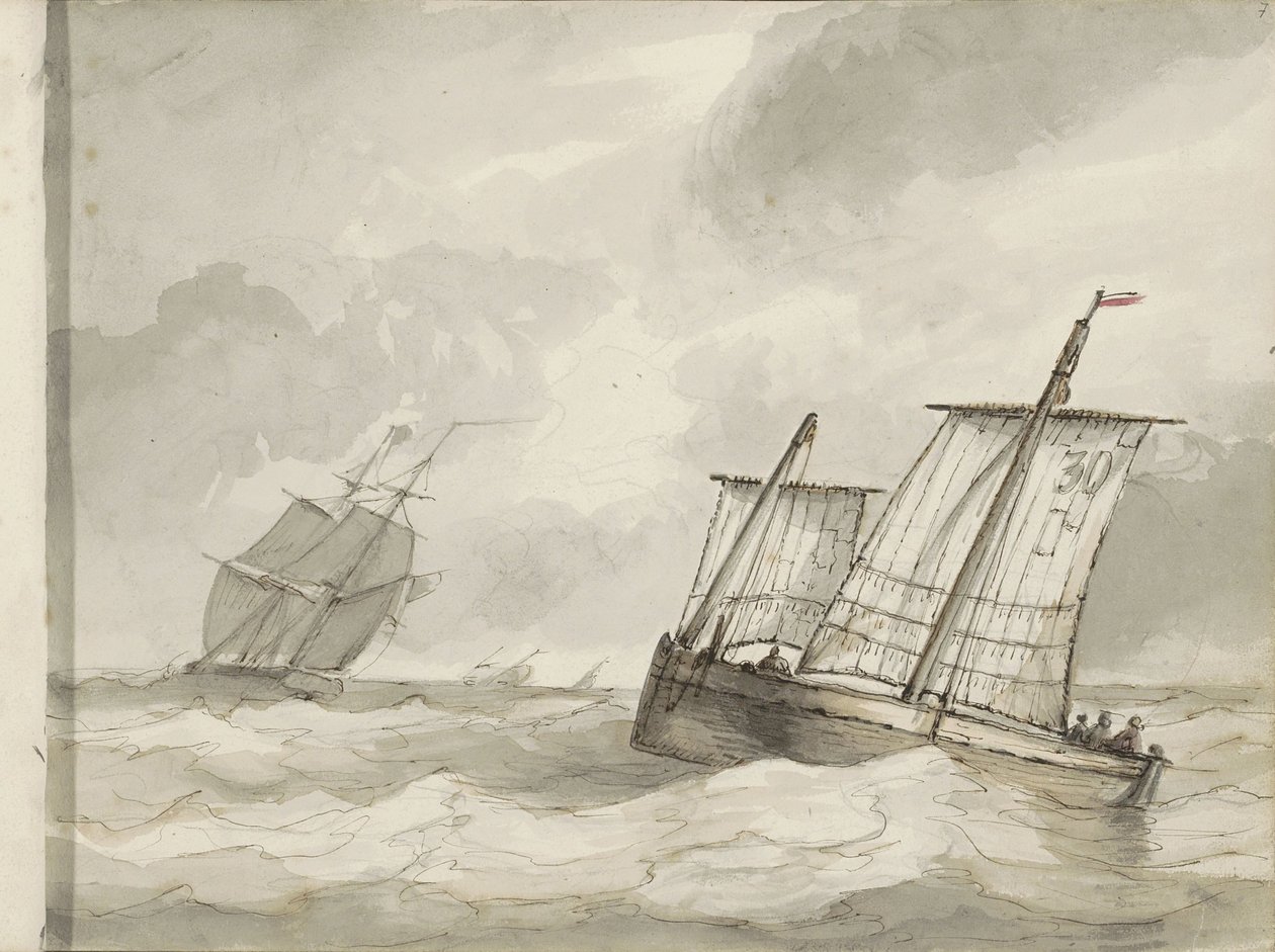 Sailing Ships on a Rough Sea by Petrus Johannes Schotel (circle of)