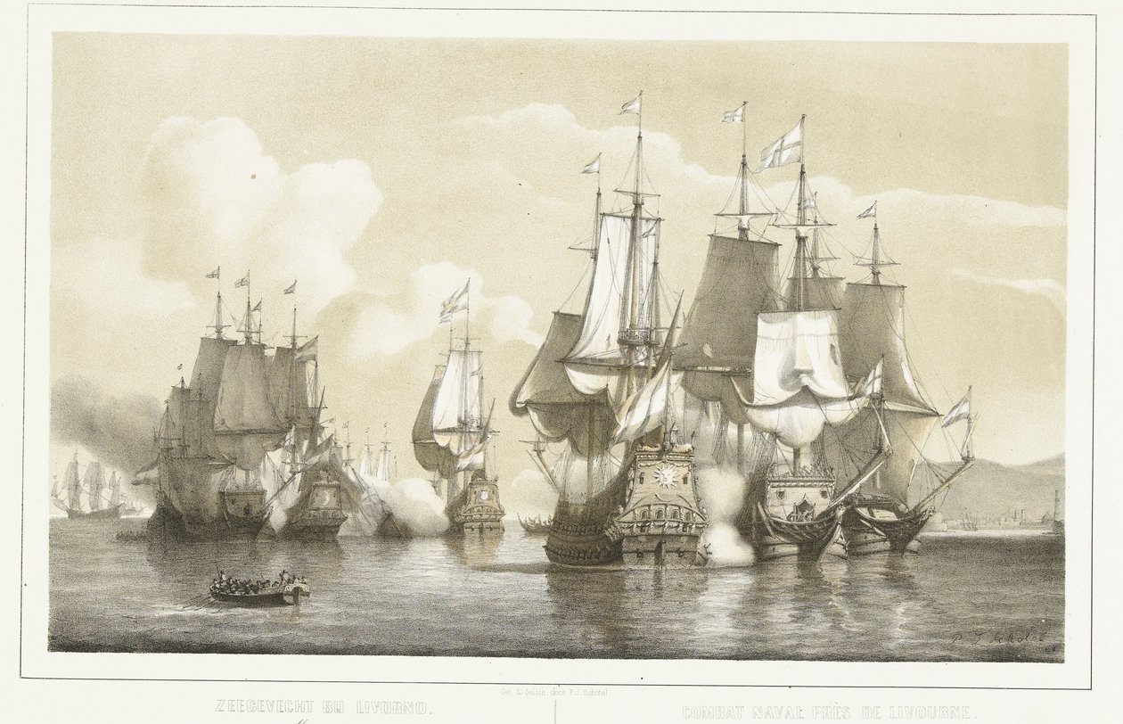 Naval Battle at Livorno, 1653 by Petrus Johannes Schotel