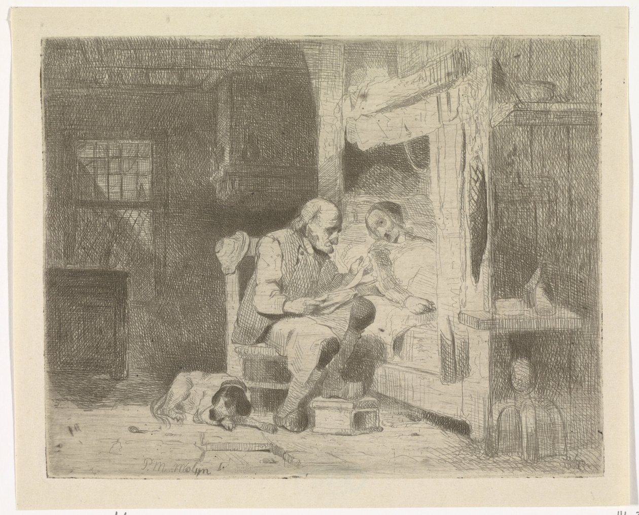 Old Man Reading to His Wife by Petrus Marius Molijn