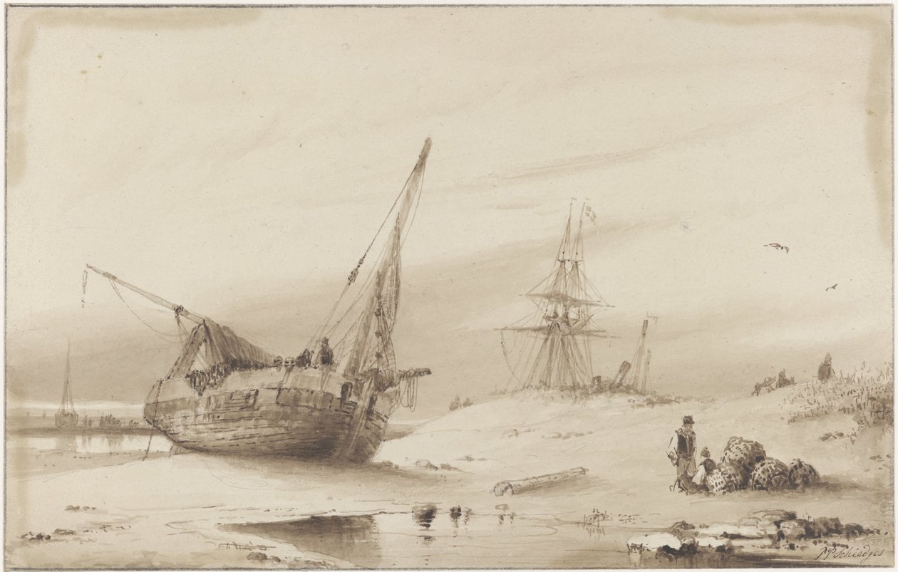 Ships on the Beach by Petrus Paulus Schiedges (I)