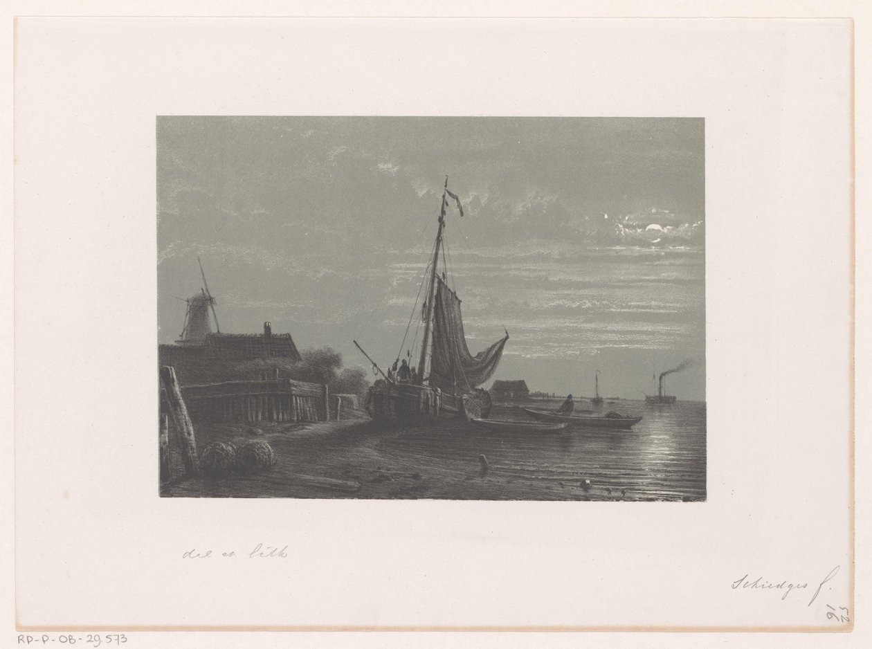 Sailing Ship on Dry Land by Moonlight by Petrus Paulus Schiedges (I)
