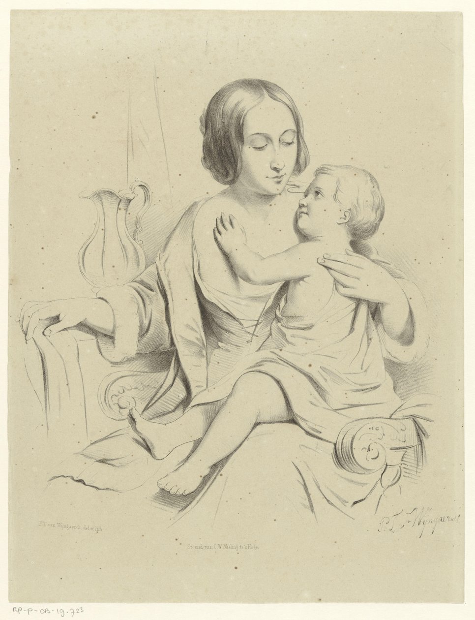 Mother with Child on Lap by Petrus Theodorus van Wijngaerdt