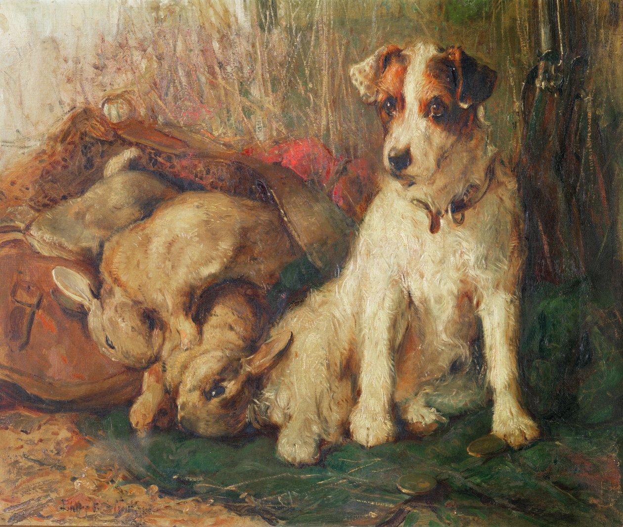 Left in Charge - A Fox Terrier with Game by Philip Eustace Stretton