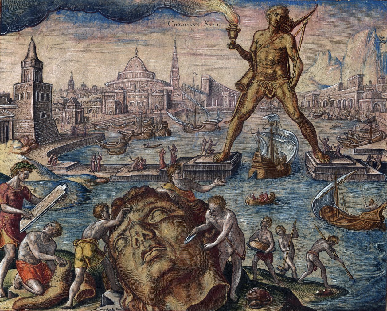 The Colossus of Rhodes (from the series "The Eighth Wonders of the World") by Philip (after) Galle