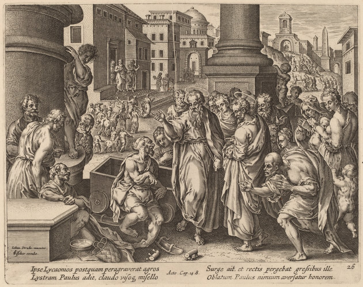 Saint Paul Heals the Lame Man at Lystra by Philip Galle after Jan van der Straet