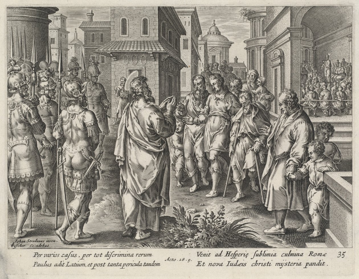 Saint Paul Preaching in Rome by Philip Galle after Jan van der Straet