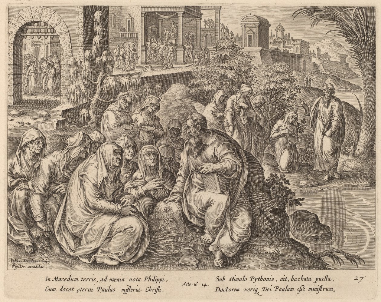 Saint Paul Speaks to the Women of Philippi by a River by Philip Galle after Jan van der Straet