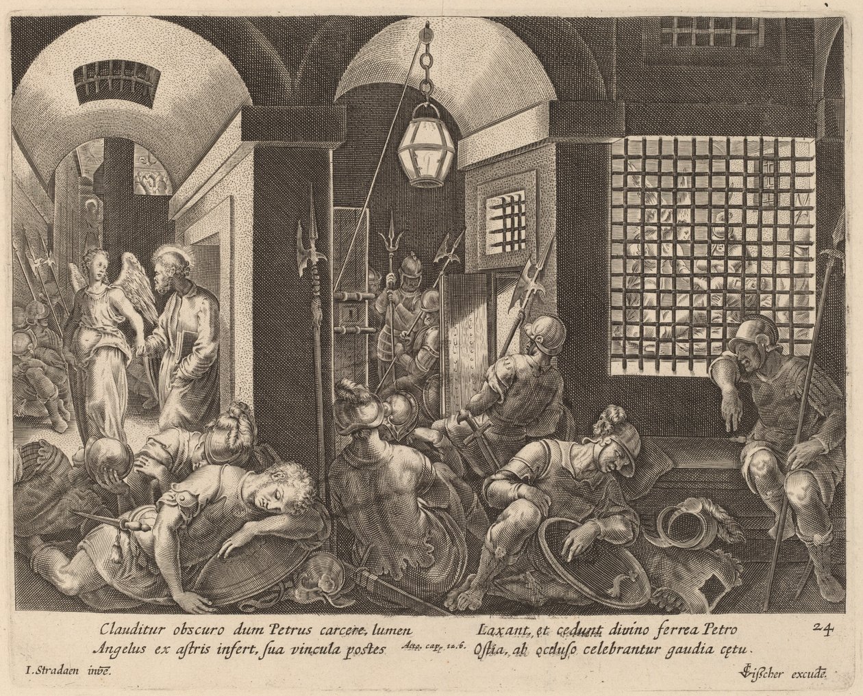 Saint Peter Delivered from Prison by an Angel by Philip Galle after Jan van der Straet