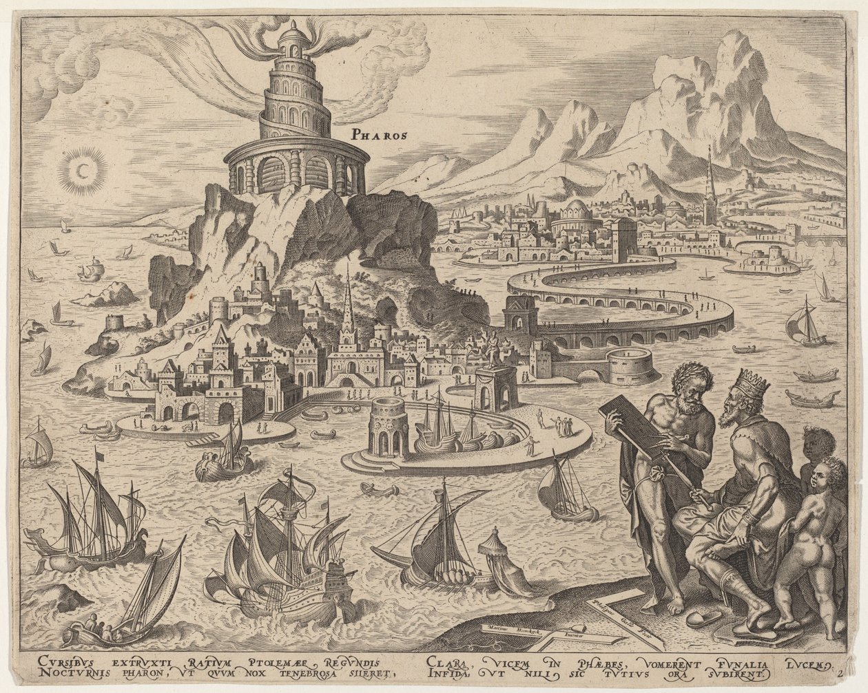 Pharos (The Lighthouse at Alexandria) by Philip Galle, after Maerten van Heemskerck