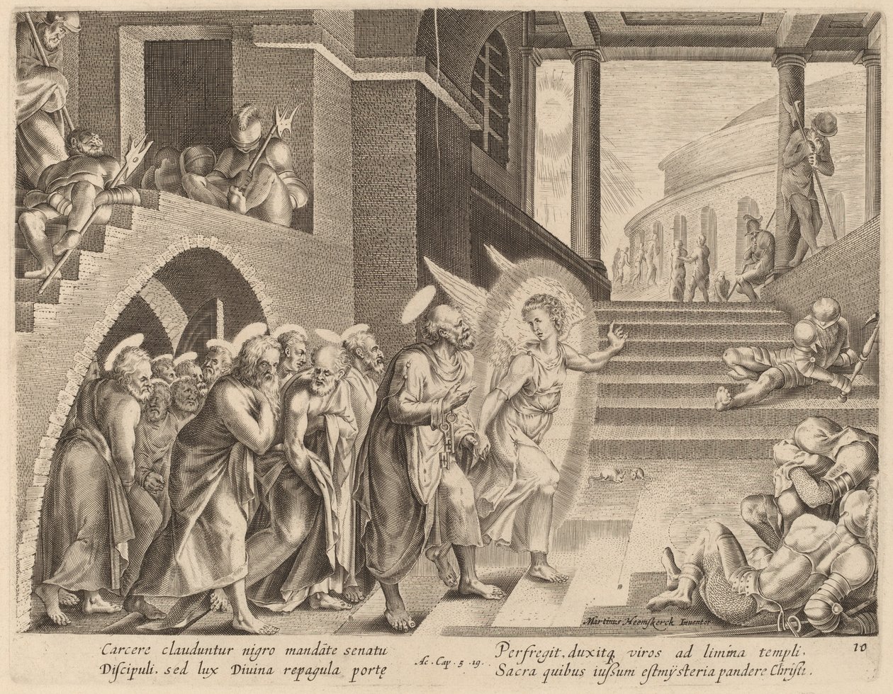 The Apostles Delivered from Prison by an Angel by Philip Galle after Maerten van Heemskerck
