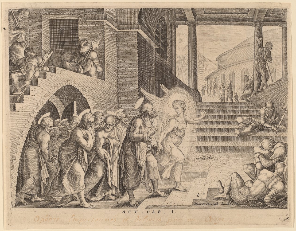 The Apostles Delivered from Prison by an Angel by Philip Galle after Maerten van Heemskerck