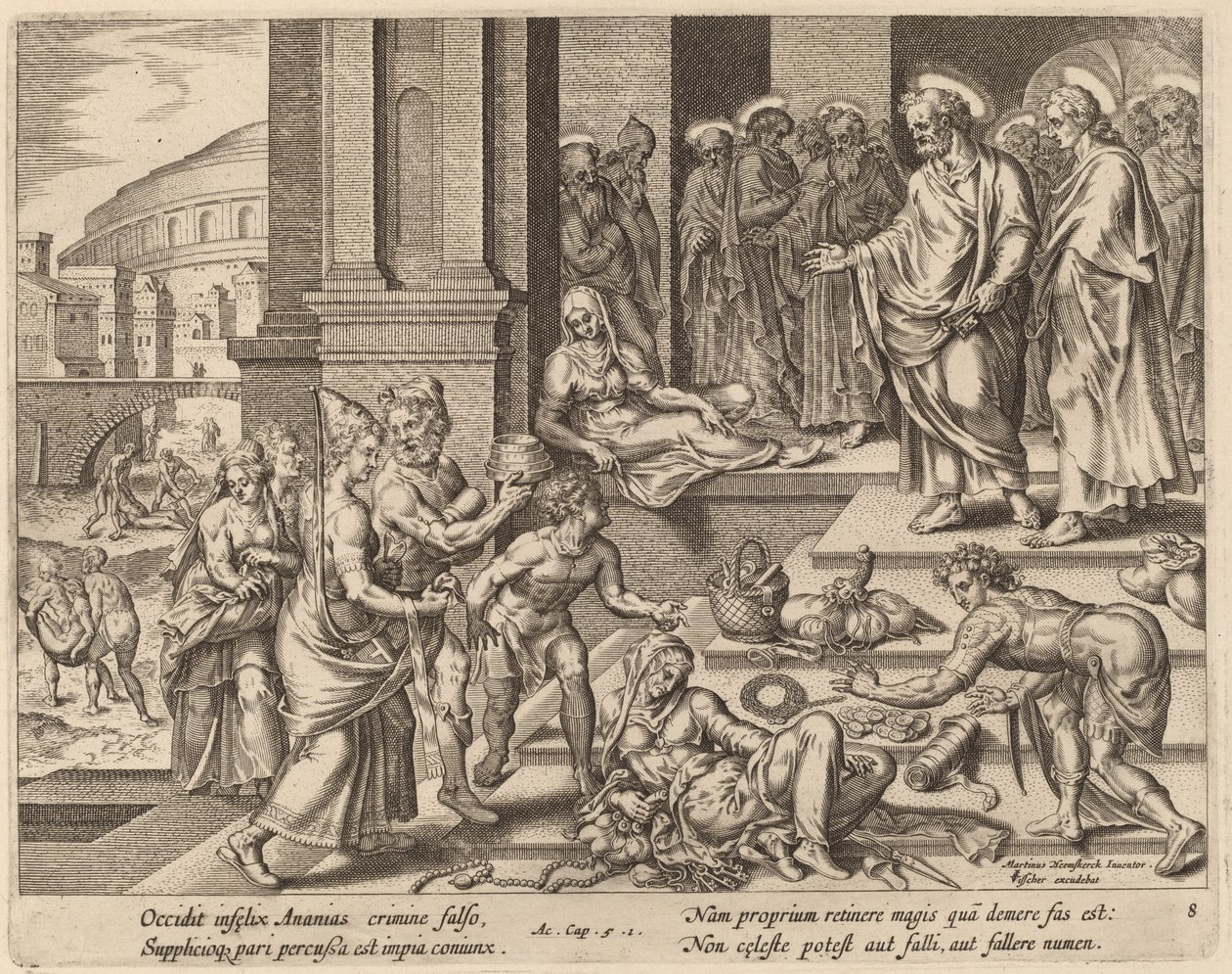The Deaths of Ananias and Sapphira by Philip Galle after Maerten van Heemskerck