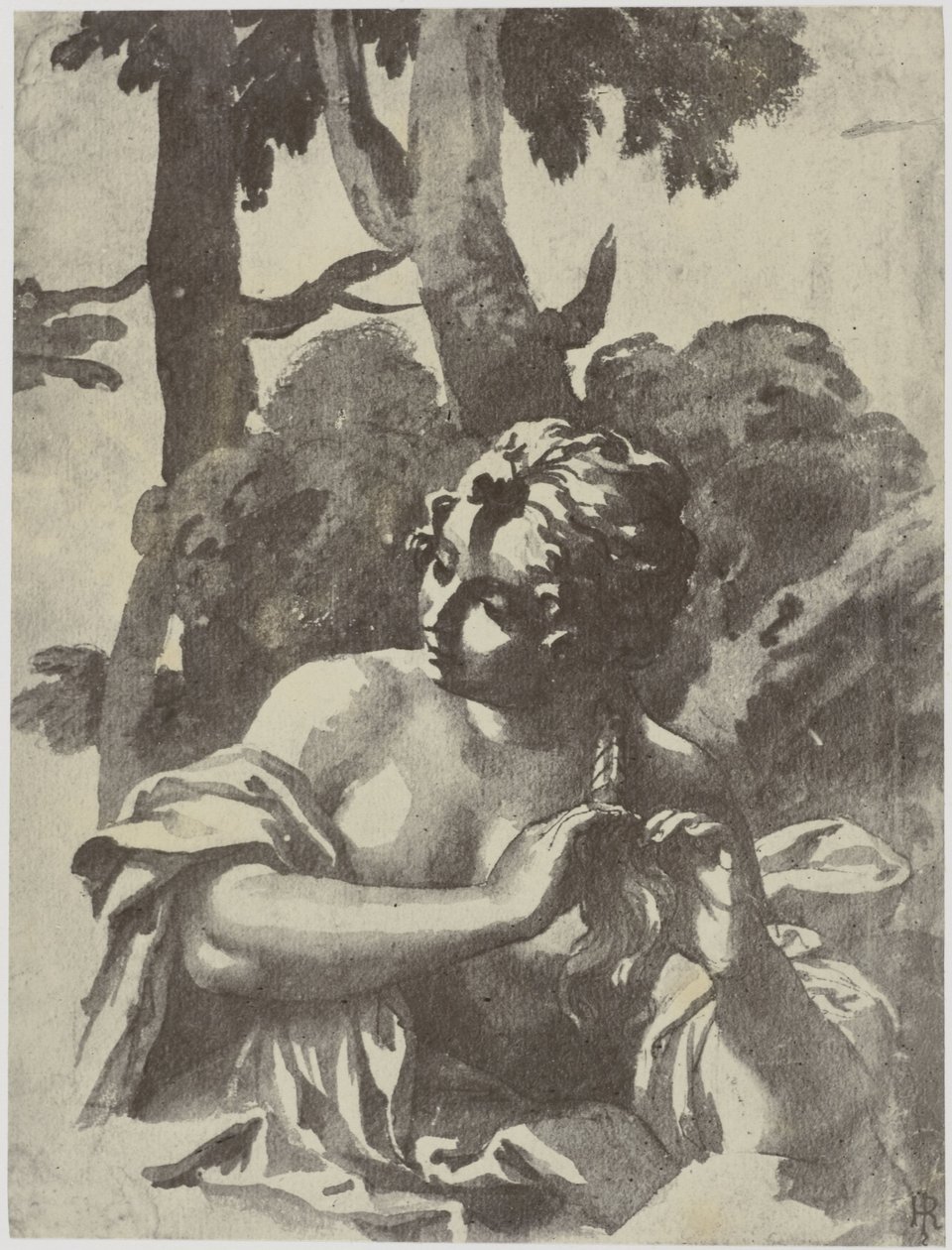 A Girl Braiding Her Hair by Philip Henry Delamotte