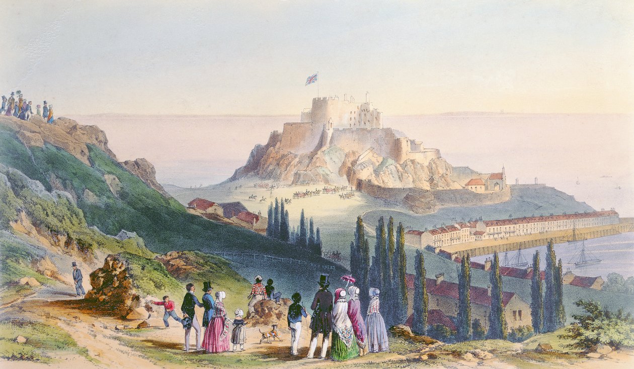 Arrival of Her Majesty at Mount Orgueil, 3rd September 1846, from the Visit of Queen Victoria in Jersey, engraved by H. Walter, 1847 by Philip John Ouless