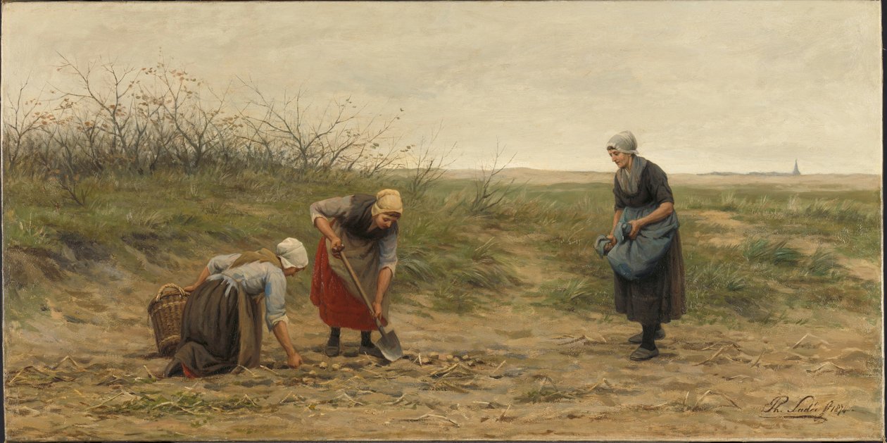 Scheveningen Women Gleaning a Harvested Potato Field by Philip Sadée