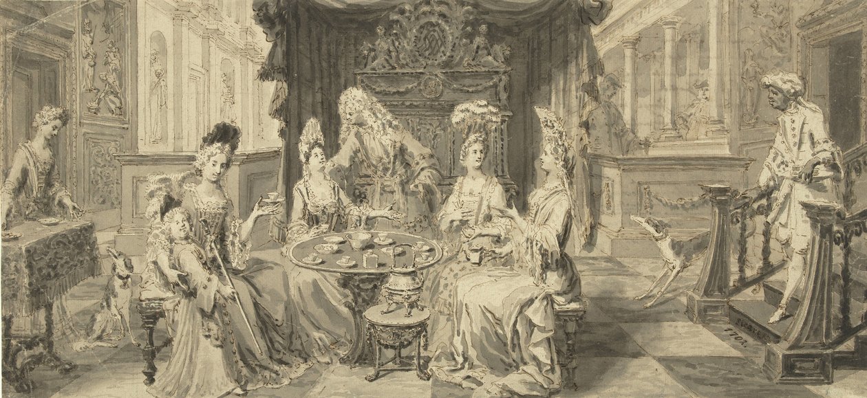 Elegant Society at Round Table, c1700 by Philip Tidemann