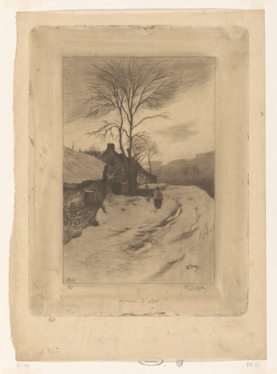 Farms along a road with bare trees by Philip Zilcken (signed by artist)