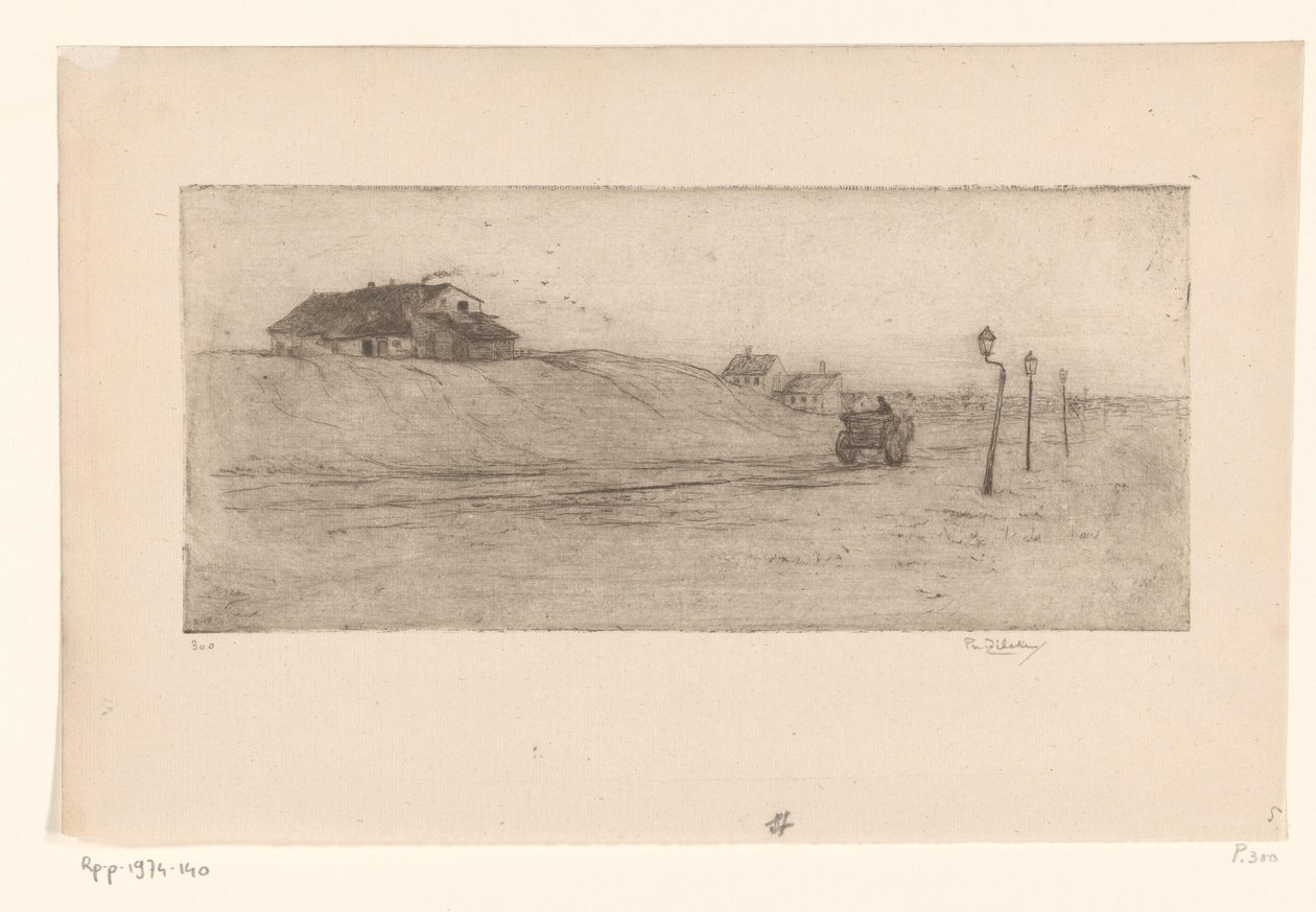 Landscape with Houses, Lanterns, and Wagon by Philip Zilcken (signed by artist)
