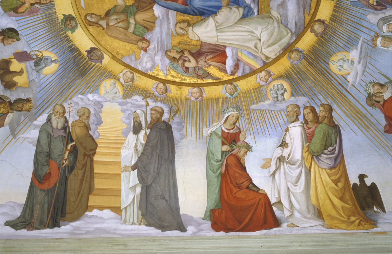 Vault of the room of Dante (detail): Dante, Beatrice, Empress Constance, the Clarissa Piccarda Romeo from Villanova and Emperor Justinian by Philipp Veit