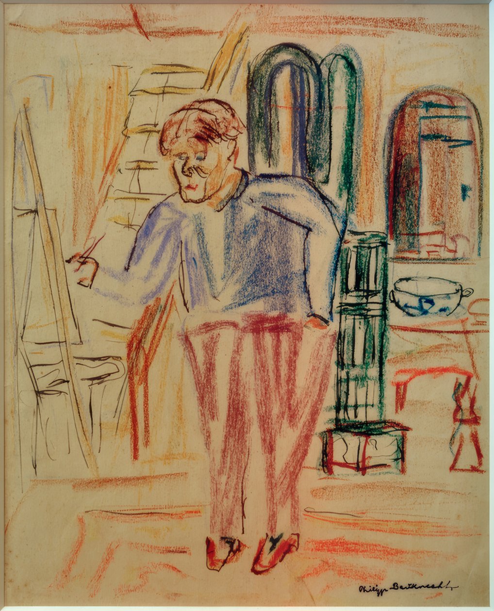 Kirchner at the Easel in His Studio by Philipp Bauknecht