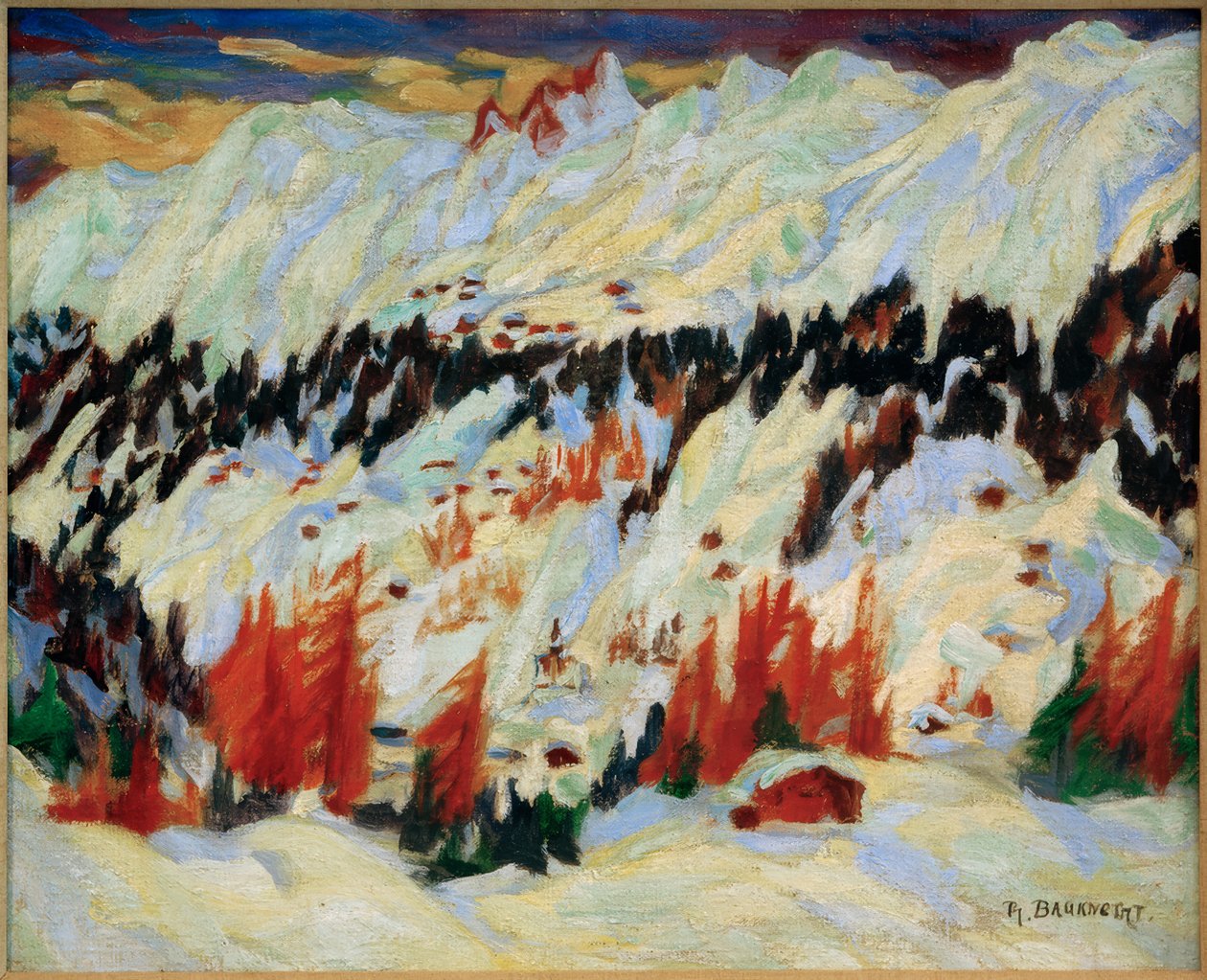 Winter Landscape near Davos Frauenkirch, (Winter Landscape near Davos Glacis) by Philipp Bauknecht