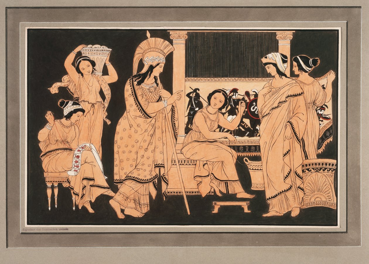 Athena with Penelope Engaged in Weaving by Philipp Veit