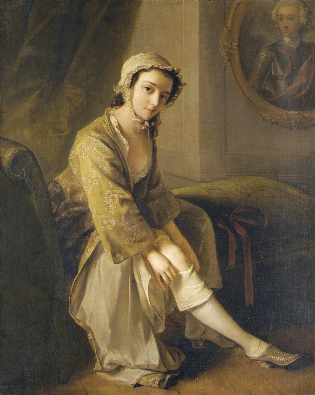 Young woman in a fawn dress by Philippe Mercier