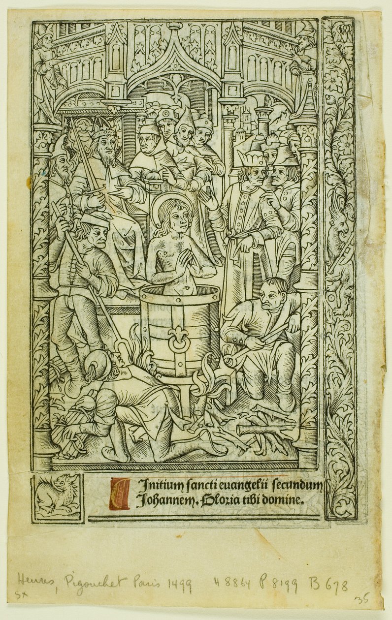 The Martyrdom of Saint John the Evangelist (recto), and December Calendar (verso), from Book of Hours by Philippe Pigouchet