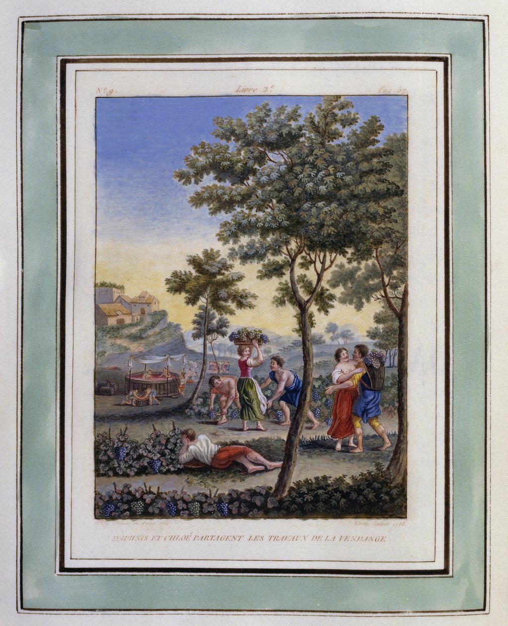 Daphnis and Chloe Share the Work of the Harvest. Drawing by Philippe d
