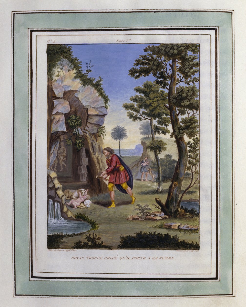 Dryas Finds Chloe and Carries Her to His Wife. Drawing by Philippe d