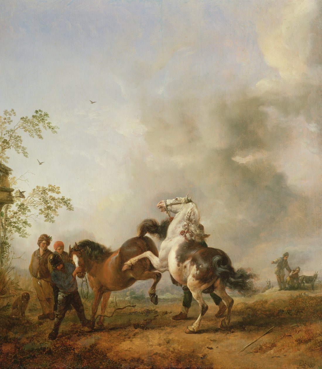 A Mare and a Stallion in Front of a House by Philips Wouwerman