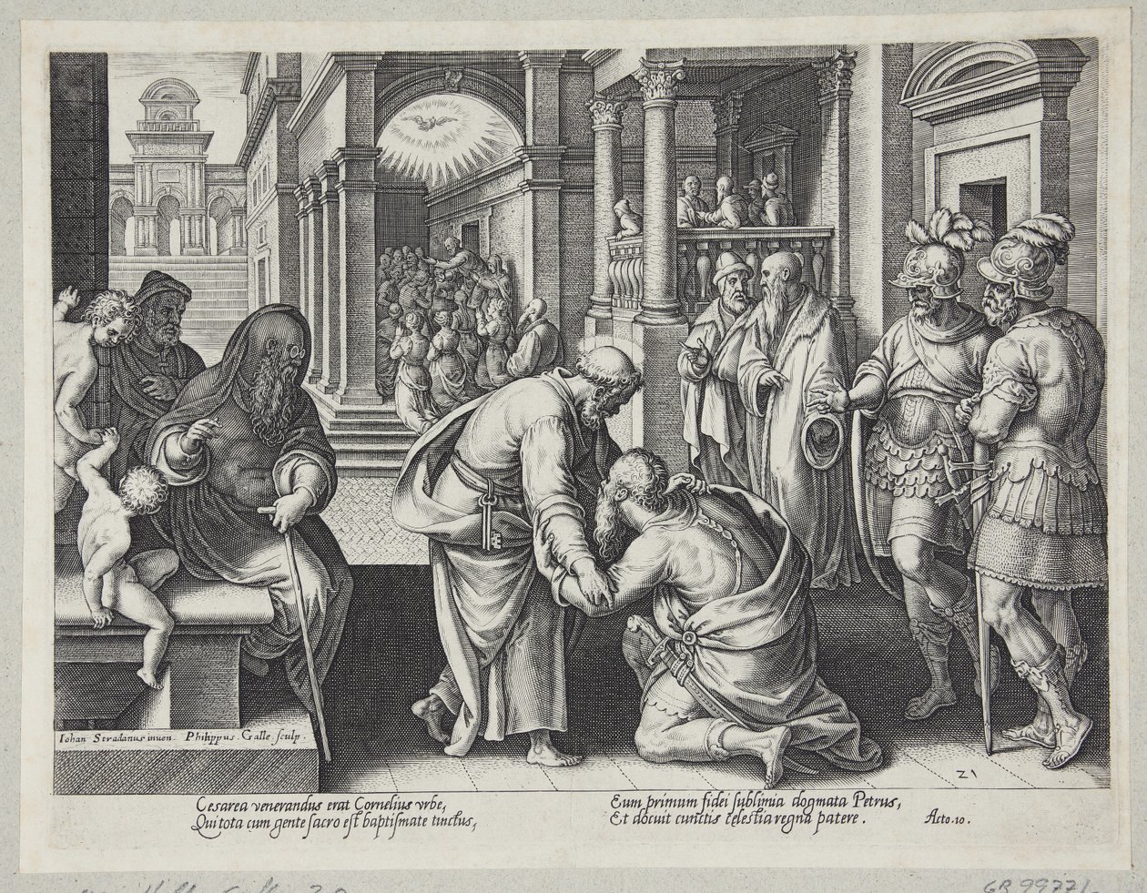 Cornelius Kneeling Before St. Peter by Philips Galle