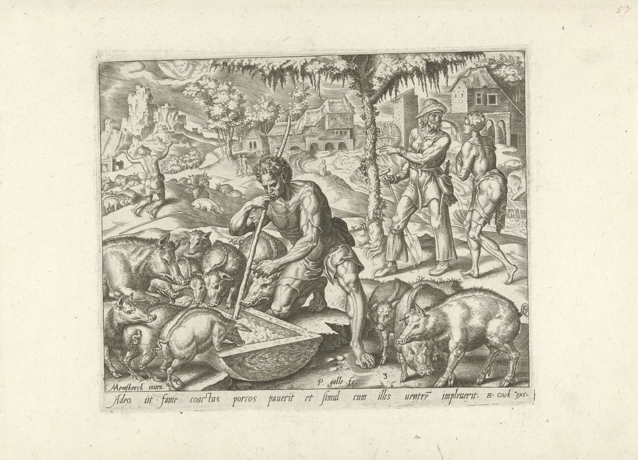 The Prodigal Son as a Swineherd by Philips Galle