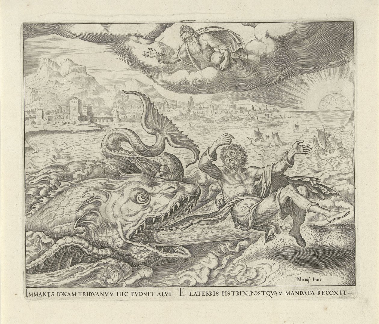 The Fish Spits Jonah onto the Land (History of Jonah) by Philips Galle