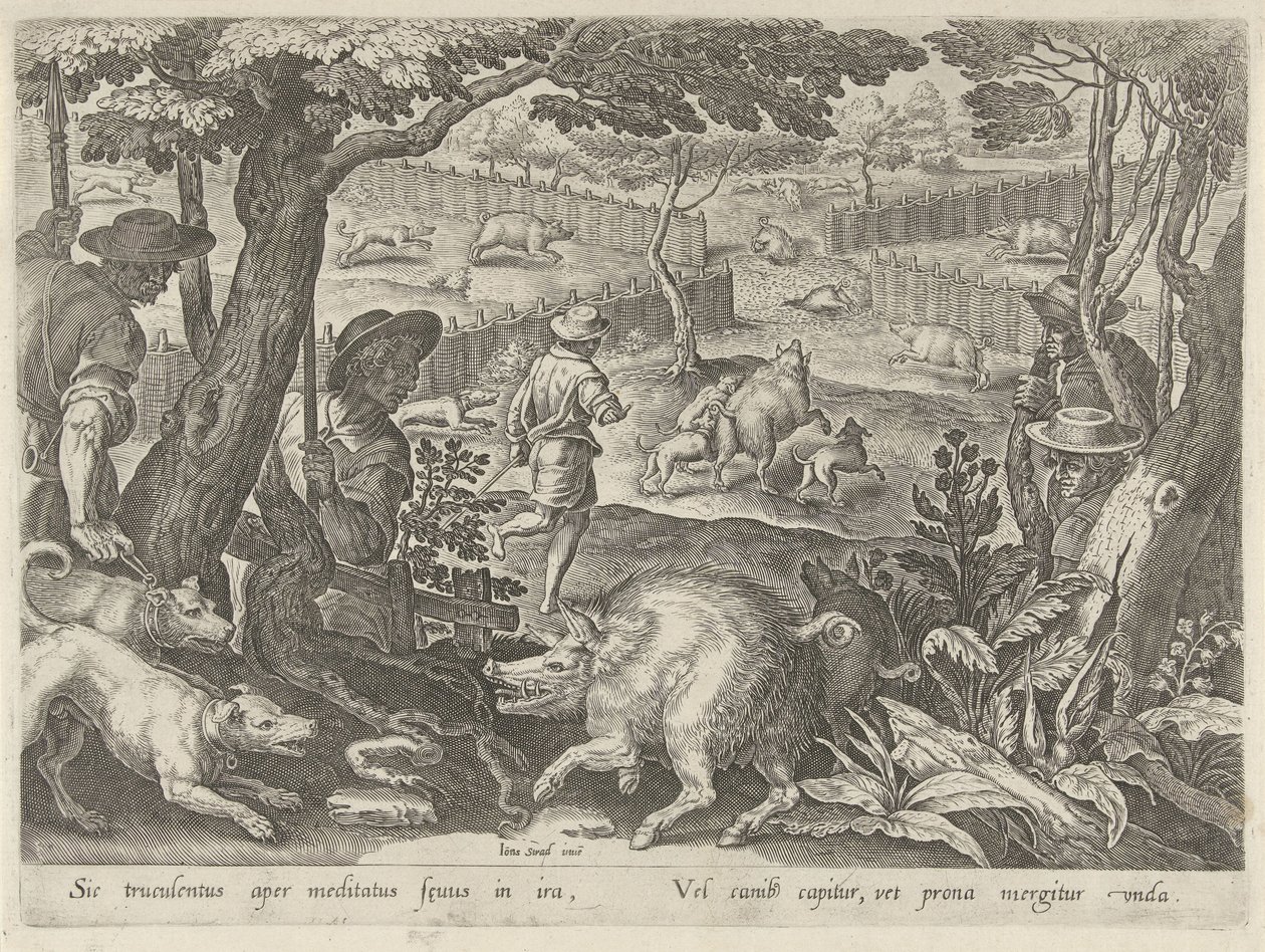 Boar Hunt (series title: Hunting Scenes) by Philips Galle