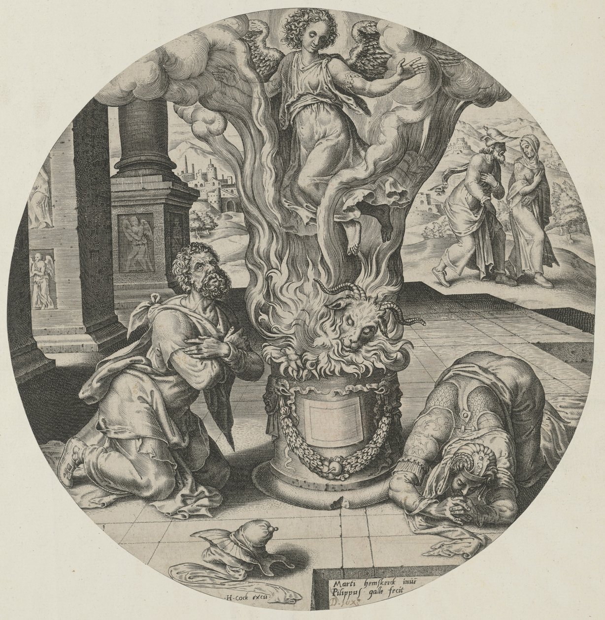 Angel Appears in the Flames by Philips Galle